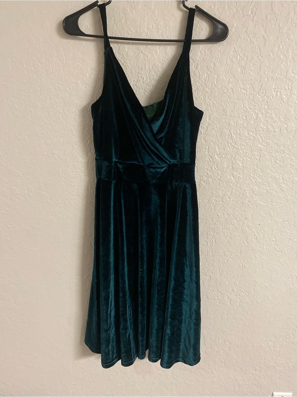Grace Karin Teal Velvet Midi Dress with V-Neck